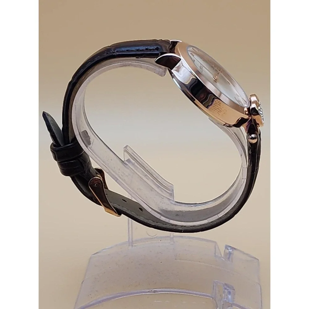 SEIKO ELLEN TRACY Watch Rose Gold Tone Deep Brown Alligator Band Heart CZ